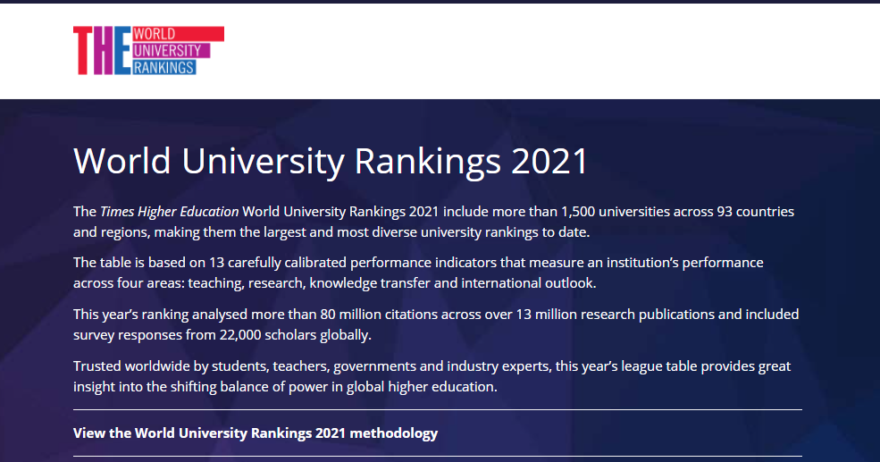The Times Higher Education World University Rankings 2021